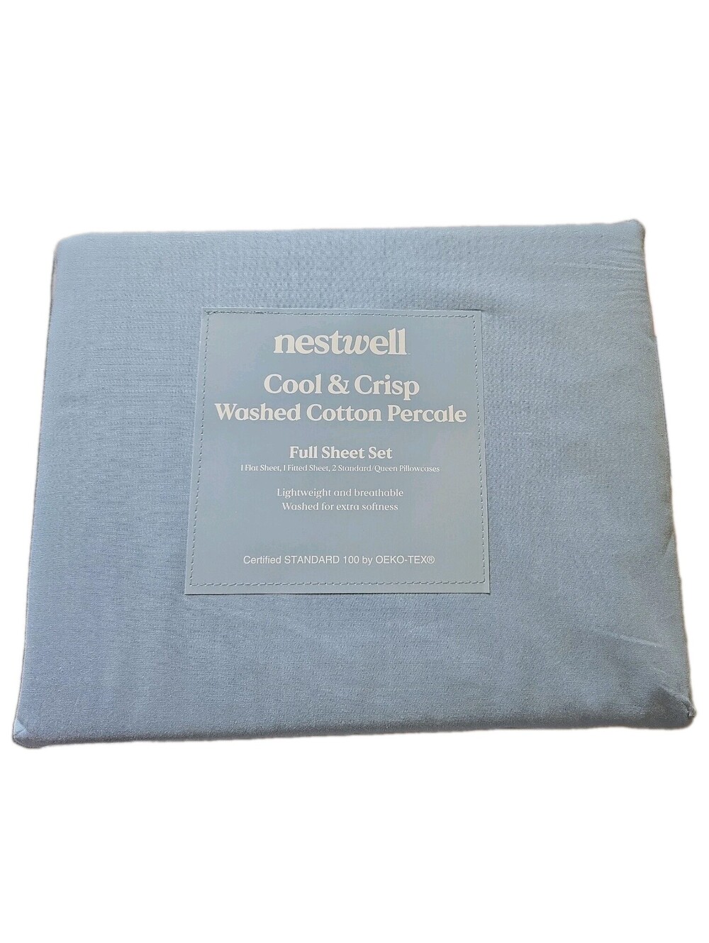 Nestwell Cool & Crisp Cotton Percale Full Size Sheet Set Blue